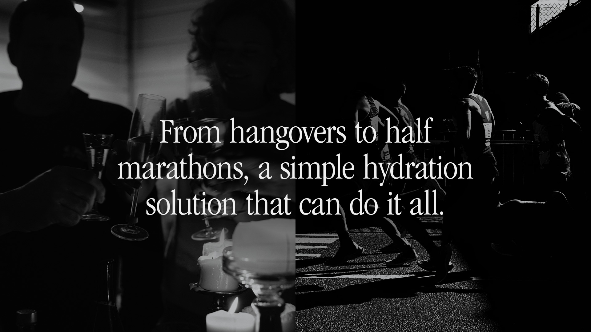 Elyte's core message over an image of drinks and an exercise.