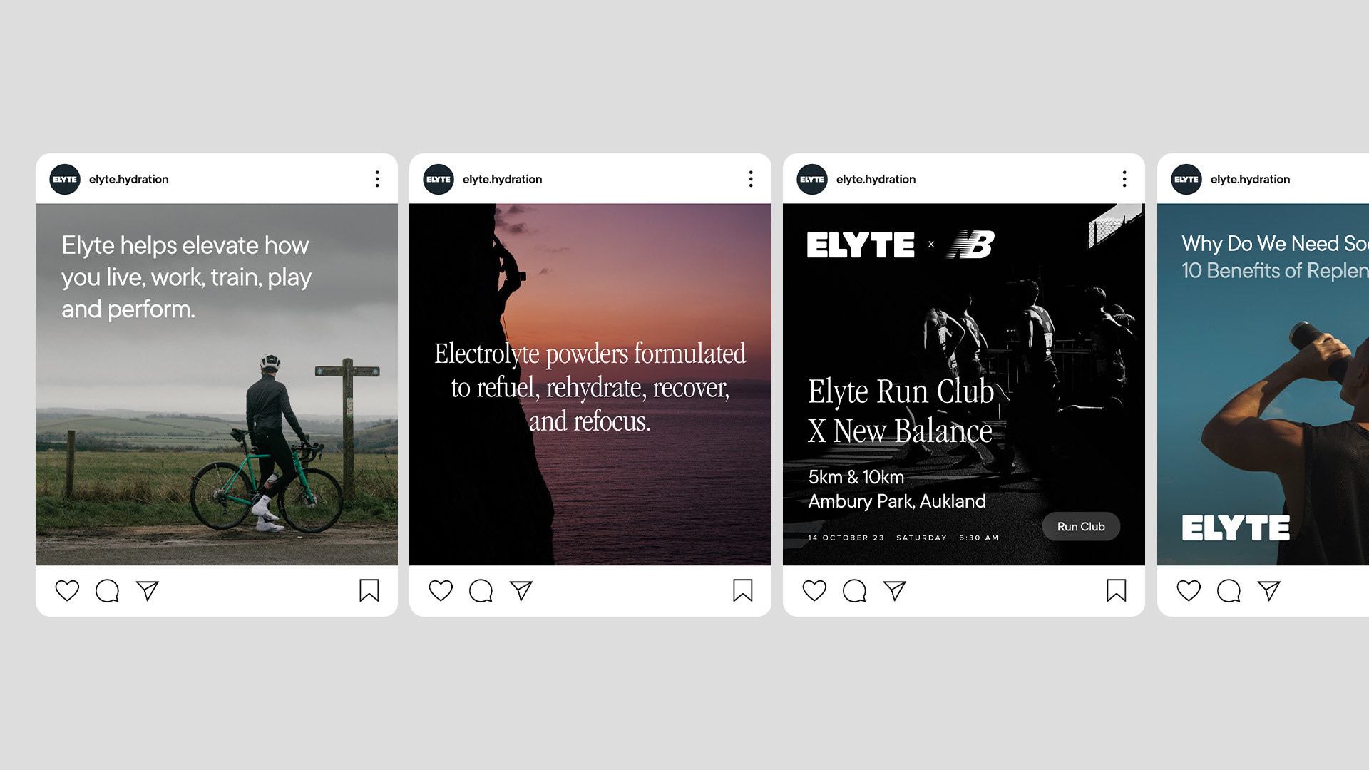 Four Elyte social media post examples.